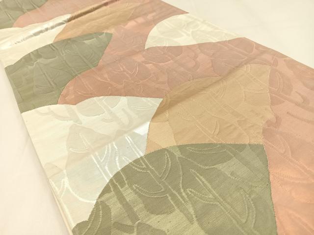平和屋着物◎六通柄袋帯 ふくれ織 樹林風景文 金糸 正絹 逸品 未使用 BAAW9421hj