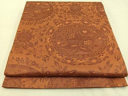 平和屋着物◎六通柄袋帯　更紗花文　正絹　逸品　BAAW9422hj