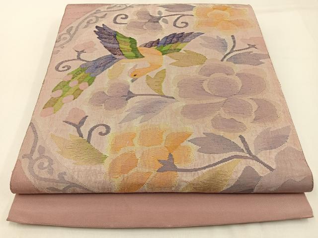平和屋着物◎太鼓柄袋帯 すくい織 花鳥文 正絹 逸品 BAAW9424hj