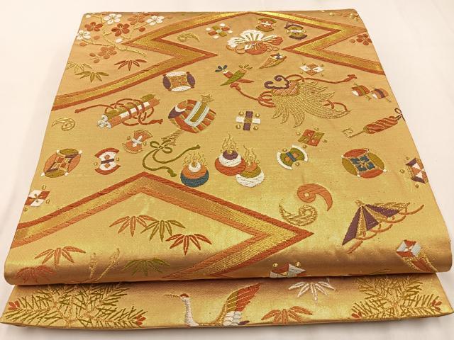 平和屋着物◎六通柄袋帯　唐織　宝尽くし文　金銀糸　正絹　逸品　BAAW9425hj