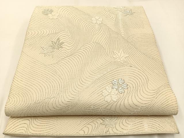 平和屋着物◎六通柄袋帯　唐織　桜楓文　銀糸　正絹　逸品　BAAW9427hj