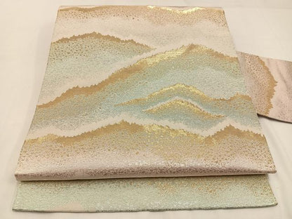 平和屋着物◎九寸名古屋帯 重ね山文 金銀糸 正絹 逸品 BAAW9436hj