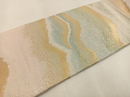 平和屋着物◎九寸名古屋帯 重ね山文 金銀糸 正絹 逸品 BAAW9436hj