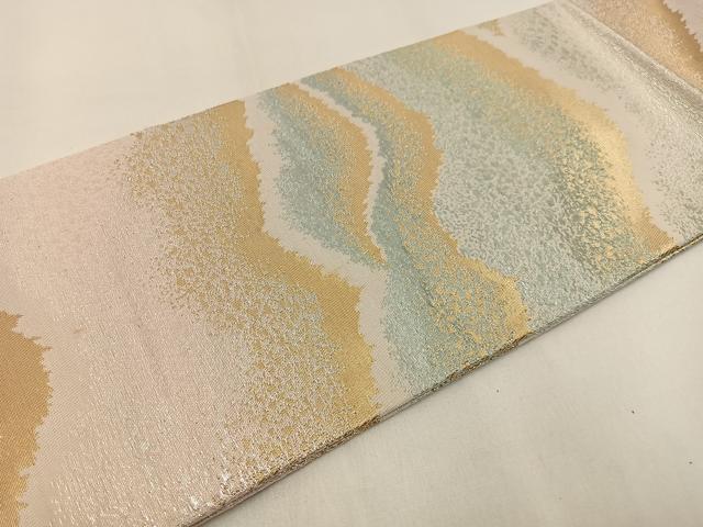 平和屋着物◎九寸名古屋帯 重ね山文 金銀糸 正絹 逸品 BAAW9436hj