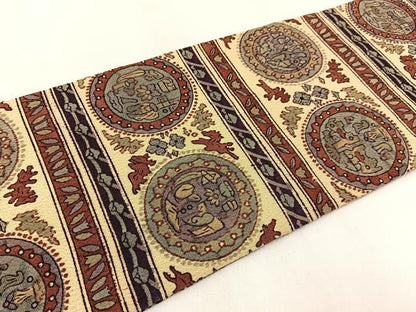 平和屋着物◎全通柄九寸名古屋帯　横段花丸文　鬼しぼ縮緬　正絹　逸品　BAAW9439hj