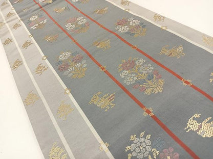 平和屋着物◎六通柄袋帯　竹屋町刺繍　花鳥文　金糸　正絹　逸品　BAAW9441hj