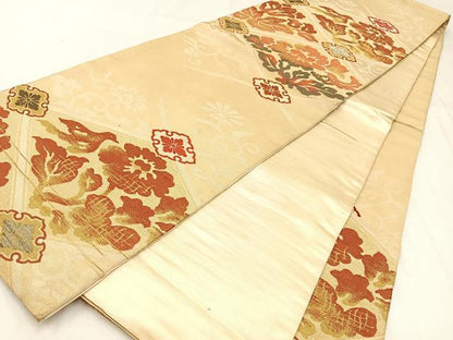 平和屋着物◎六通柄 京袋帯 山鳳 菱花鳥文 金銀糸 正絹 逸品 BAAW9446hj
