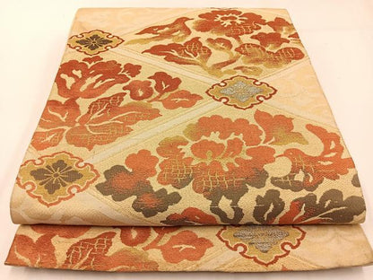 平和屋着物◎六通柄 京袋帯 山鳳 菱花鳥文 金銀糸 正絹 逸品 BAAW9446hj