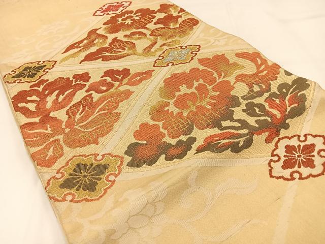 平和屋着物◎六通柄 京袋帯 山鳳 菱花鳥文 金銀糸 正絹 逸品 BAAW9446hj