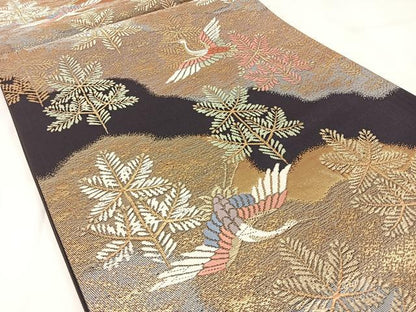 平和屋着物◎六通柄袋帯　唐織　飛鶴文　金糸　正絹　逸品　BAAW9447hj