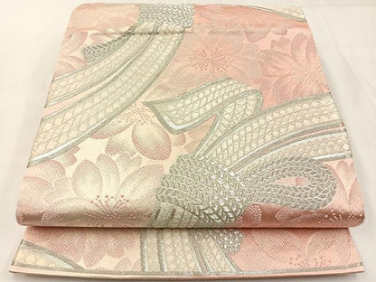 平和屋着物◎六通柄袋帯　唐織　束ね熨斗桜文　銀糸　正絹　逸品　BAAW9448hj