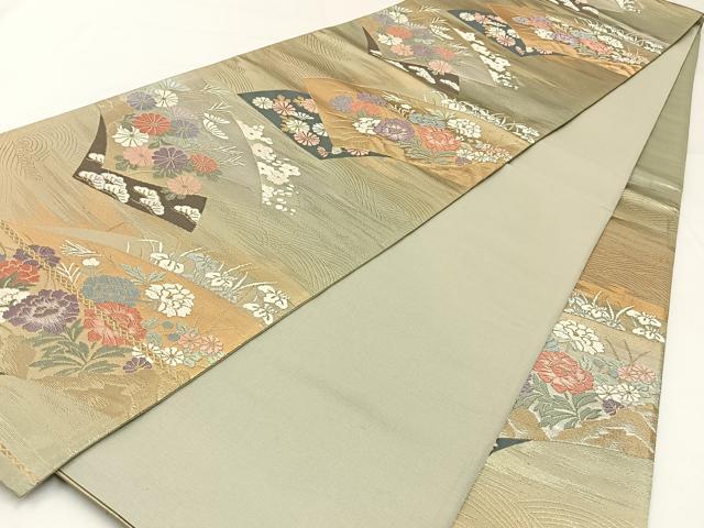 平和屋着物◎六通柄袋帯 唐織 嵯峨野春秋 金銀糸 正絹 逸品 BAAW9450hj