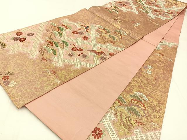 平和屋着物◎六通柄袋帯　唐織　江戸小袖　菱取模様　金糸　引箔　正絹　逸品　BAAW9452hj