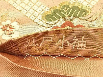 平和屋着物◎六通柄袋帯　唐織　江戸小袖　菱取模様　金糸　引箔　正絹　逸品　BAAW9452hj