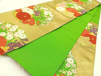 平和屋着物◎六通柄袋帯 唐織 菊 金糸 正絹 逸品 BAAW9453hj