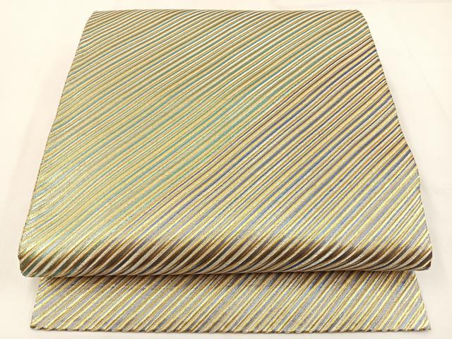 平和屋着物◎両面 両方向 全通柄袋帯 色変り 斜線文 金銀糸 正絹 逸品 BAAW9456hj
