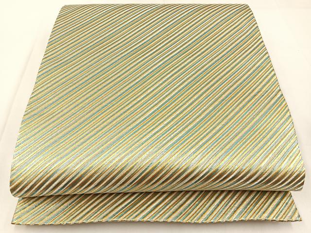 平和屋着物◎両面 両方向 全通柄袋帯 色変り 斜線文 金銀糸 正絹 逸品 BAAW9456hj