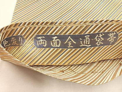 平和屋着物◎両面 両方向 全通柄袋帯 色変り 斜線文 金銀糸 正絹 逸品 BAAW9456hj