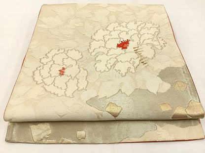 平和屋着物◎六通柄袋帯　唐織　牡丹　金銀糸　正絹　逸品　BAAW9459hj