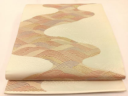 平和屋着物◎六通柄袋帯 唐織 流水文 金糸 正絹 逸品 未使用 BAAW9460hj