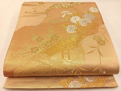 平和屋着物◎六通柄袋帯 唐織 渡橋花文 金銀糸 正絹 逸品 BAAW9462hj
