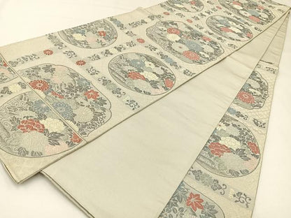 平和屋着物◎西陣 六通柄袋帯 唐織 花丸文 銀糸 正絹 逸品 BAAW9464hj