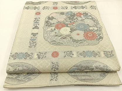 平和屋着物◎西陣 六通柄袋帯 唐織 花丸文 銀糸 正絹 逸品 BAAW9464hj