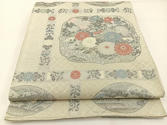 平和屋着物◎西陣 六通柄袋帯 唐織 花丸文 銀糸 正絹 逸品 BAAW9464hj