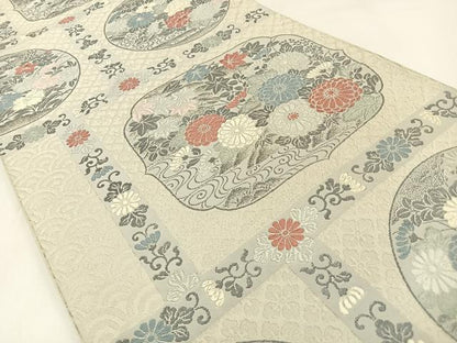 平和屋着物◎西陣 六通柄袋帯 唐織 花丸文 銀糸 正絹 逸品 BAAW9464hj