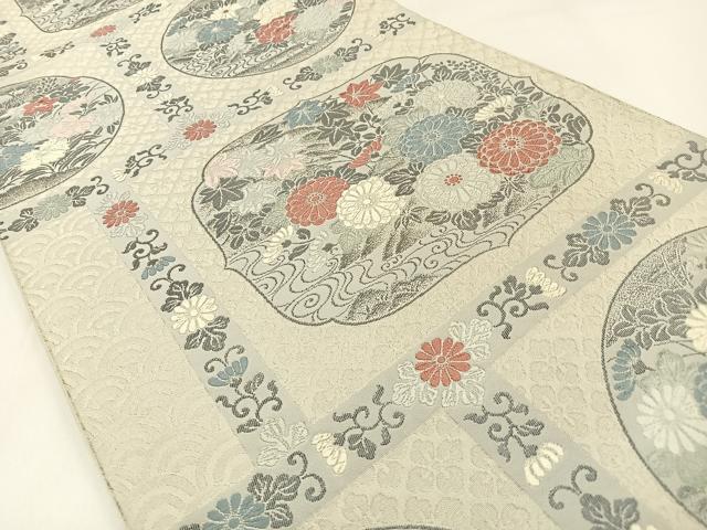 平和屋着物◎西陣 六通柄袋帯 唐織 花丸文 銀糸 正絹 逸品 BAAW9464hj