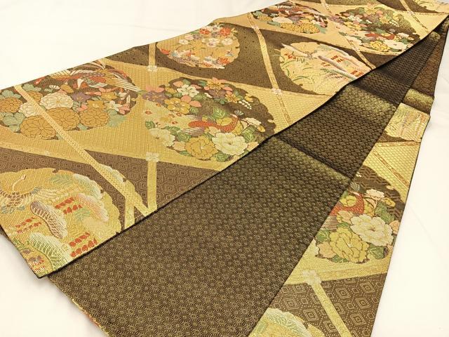 平和屋着物◎九百佐賀錦　六通柄袋帯　花鳥錦綾秀華　金糸　正絹　逸品　BAAW9465hj