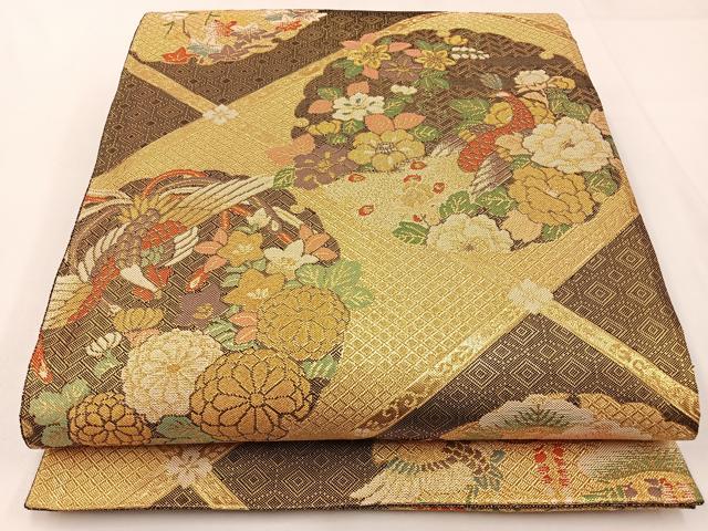 平和屋着物◎九百佐賀錦　六通柄袋帯　花鳥錦綾秀華　金糸　正絹　逸品　BAAW9465hj