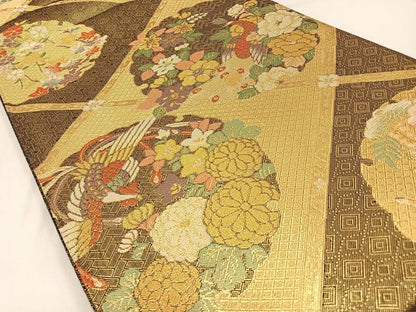 平和屋着物◎九百佐賀錦　六通柄袋帯　花鳥錦綾秀華　金糸　正絹　逸品　BAAW9465hj