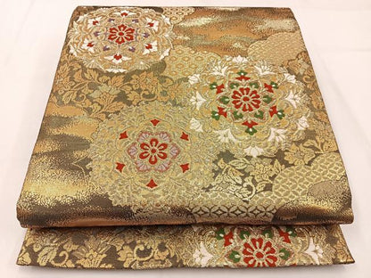 平和屋着物◎佐賀錦 六通柄袋帯 唐織 正倉院花文 金糸 正絹 逸品 未使用 BAAW9467hj
