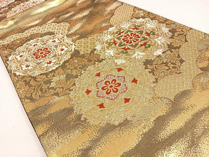 平和屋着物◎佐賀錦 六通柄袋帯 唐織 正倉院花文 金糸 正絹 逸品 未使用 BAAW9467hj