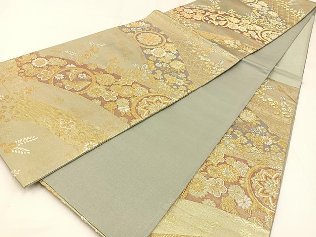 平和屋着物◎六通柄袋帯 唐織 花蝶丸文 金糸 正絹 逸品 BAAW9470hj