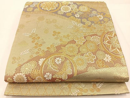 平和屋着物◎六通柄袋帯 唐織 花蝶丸文 金糸 正絹 逸品 BAAW9470hj