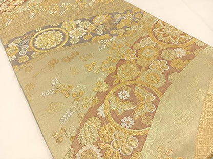 平和屋着物◎六通柄袋帯 唐織 花蝶丸文 金糸 正絹 逸品 BAAW9470hj