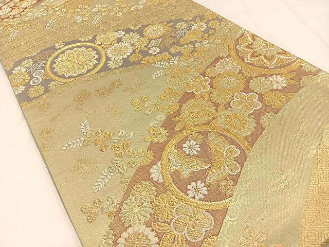 平和屋着物◎六通柄袋帯 唐織 花蝶丸文 金糸 正絹 逸品 BAAW9470hj