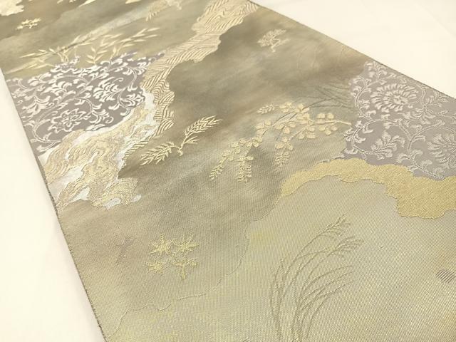 平和屋着物◎六通柄袋帯 はく錦 道長草花文 金銀糸 引箔 正絹 逸品 未使用 BAAW9471hj