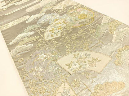 平和屋着物◎六通柄袋帯 唐織 福寿 プラチナ箔 正絹 逸品 BAAW9477hj