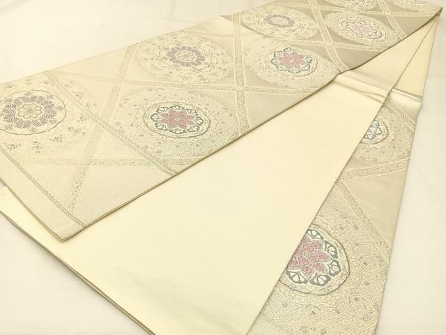 平和屋着物◎六通柄袋帯　唐織　正倉院花文　銀糸　正絹　逸品　BAAW9485hj