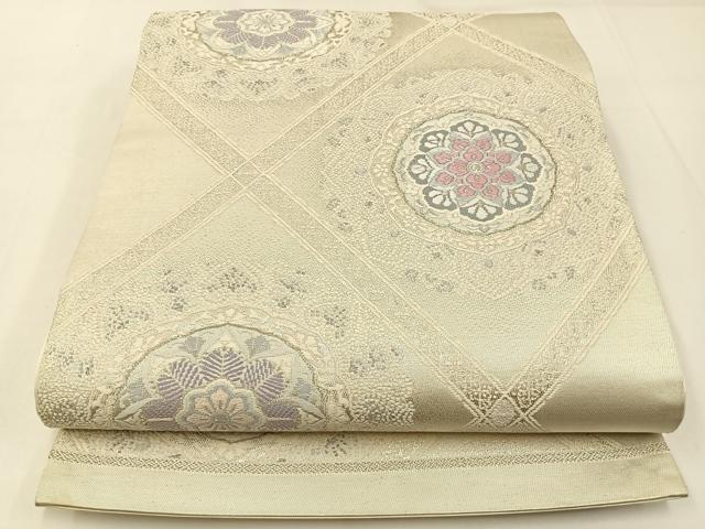 平和屋着物◎六通柄袋帯　唐織　正倉院花文　銀糸　正絹　逸品　BAAW9485hj