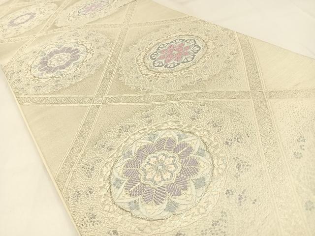 平和屋着物◎六通柄袋帯　唐織　正倉院花文　銀糸　正絹　逸品　BAAW9485hj
