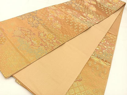 平和屋着物◎六通柄袋帯 鳳凰雲取有職花文 金糸 正絹 逸品 BAAW9492hj