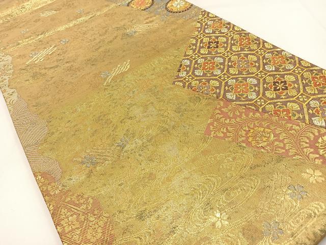 平和屋着物◎六通柄袋帯　唐織　流水花文　金銀糸　正絹　逸品　AABI0929yx 平和屋着物◎六通柄袋帯 唐織 流水花文 金銀糸 正絹 逸品 AABI0929yx