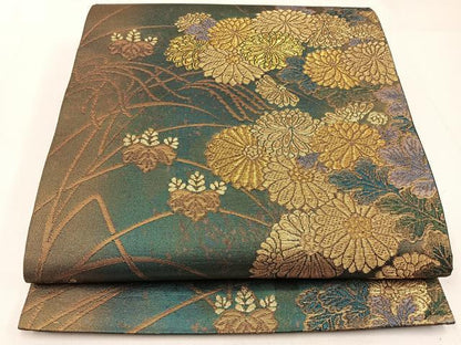 平和屋着物◎六通柄袋帯　優美菊華紋　金糸　引箔　正絹　逸品　未使用　BAAW9494hj