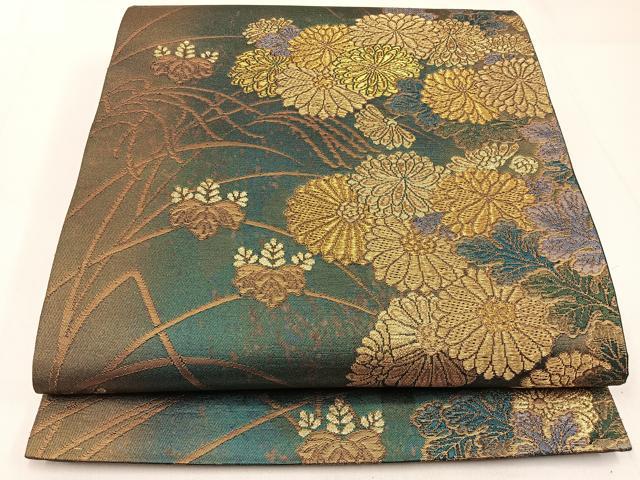 平和屋着物◎六通柄袋帯　優美菊華紋　金糸　引箔　正絹　逸品　未使用　BAAW9494hj