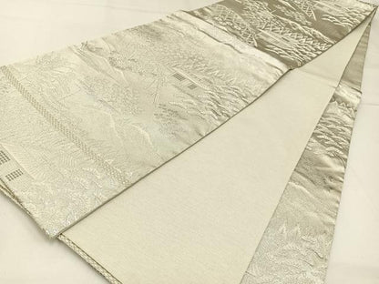 平和屋着物◎六通柄袋帯　唐織　風景文　プラチナ銀箔二重織　正絹　逸品　BAAW9496hj
