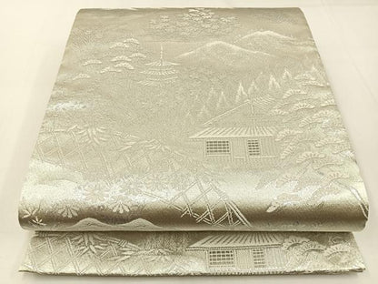 平和屋着物◎六通柄袋帯　唐織　風景文　プラチナ銀箔二重織　正絹　逸品　BAAW9496hj